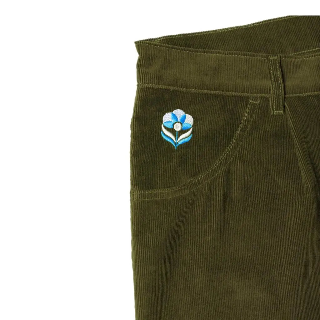 Blue Flowers - Bloom Cord Hose Forrest Green Blue Flowers