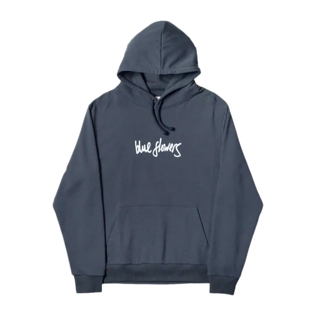 Blue Flowers - Handwritten Hoodie Dark Grey Blue Flowers