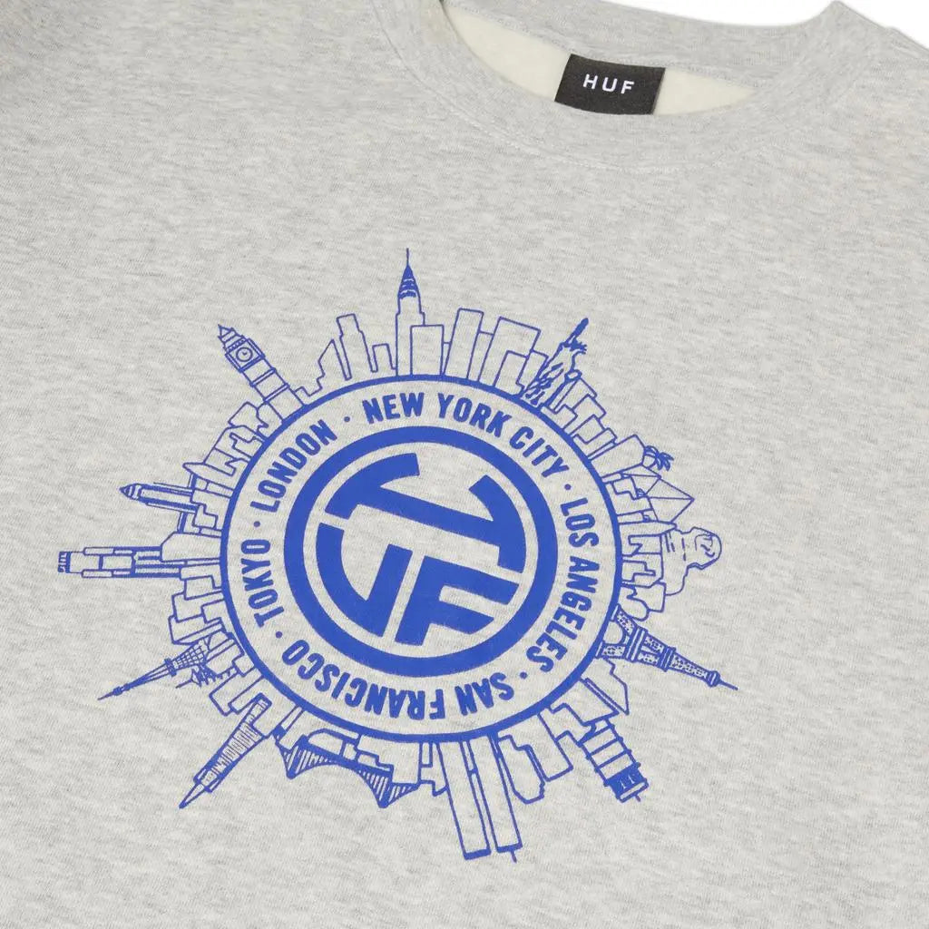 HUF - Internationally Known Crewneck Heather Grey / Navy HUF Worldwide