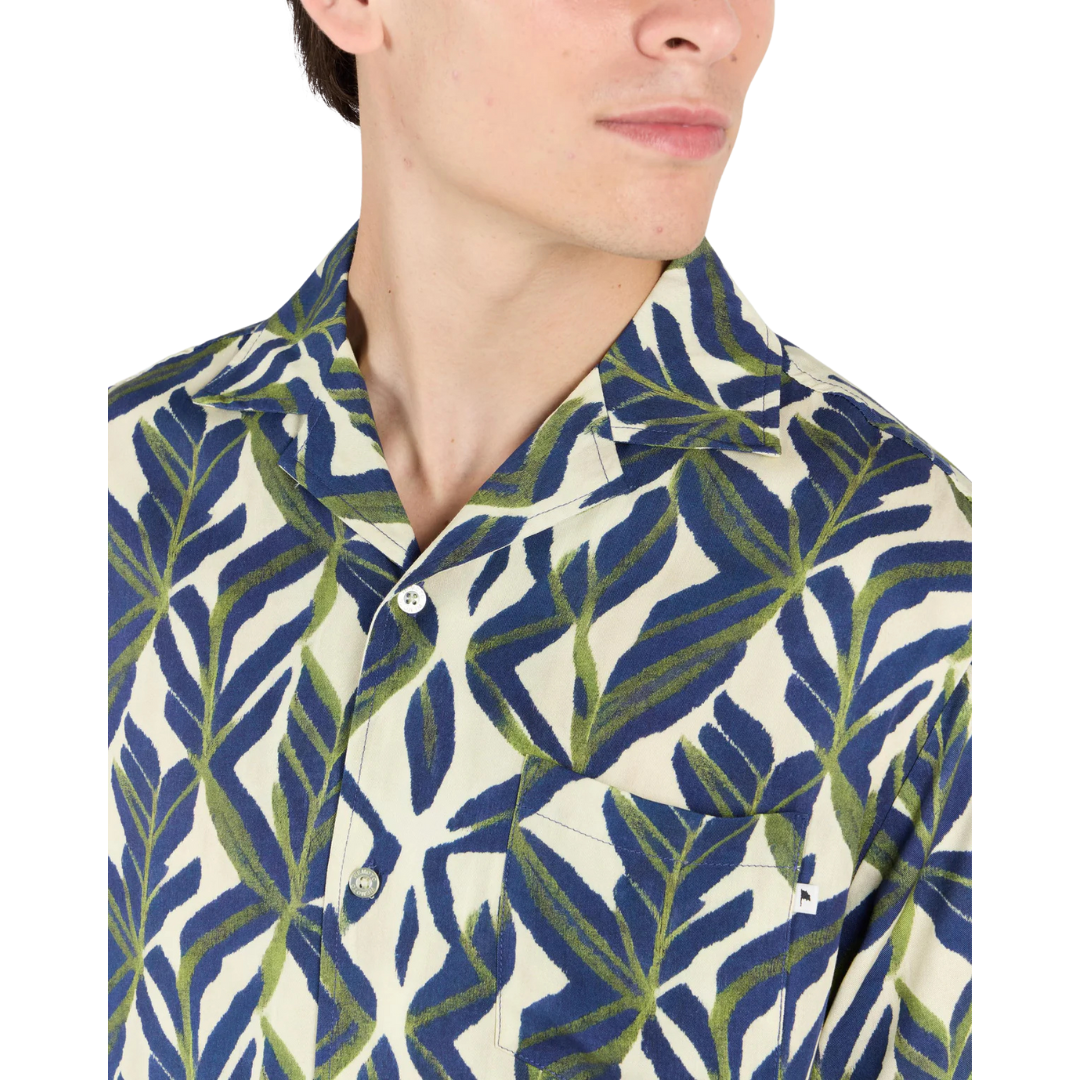 Wemoto - Viscose Resort Collar Shirt Navy Blue-Green
