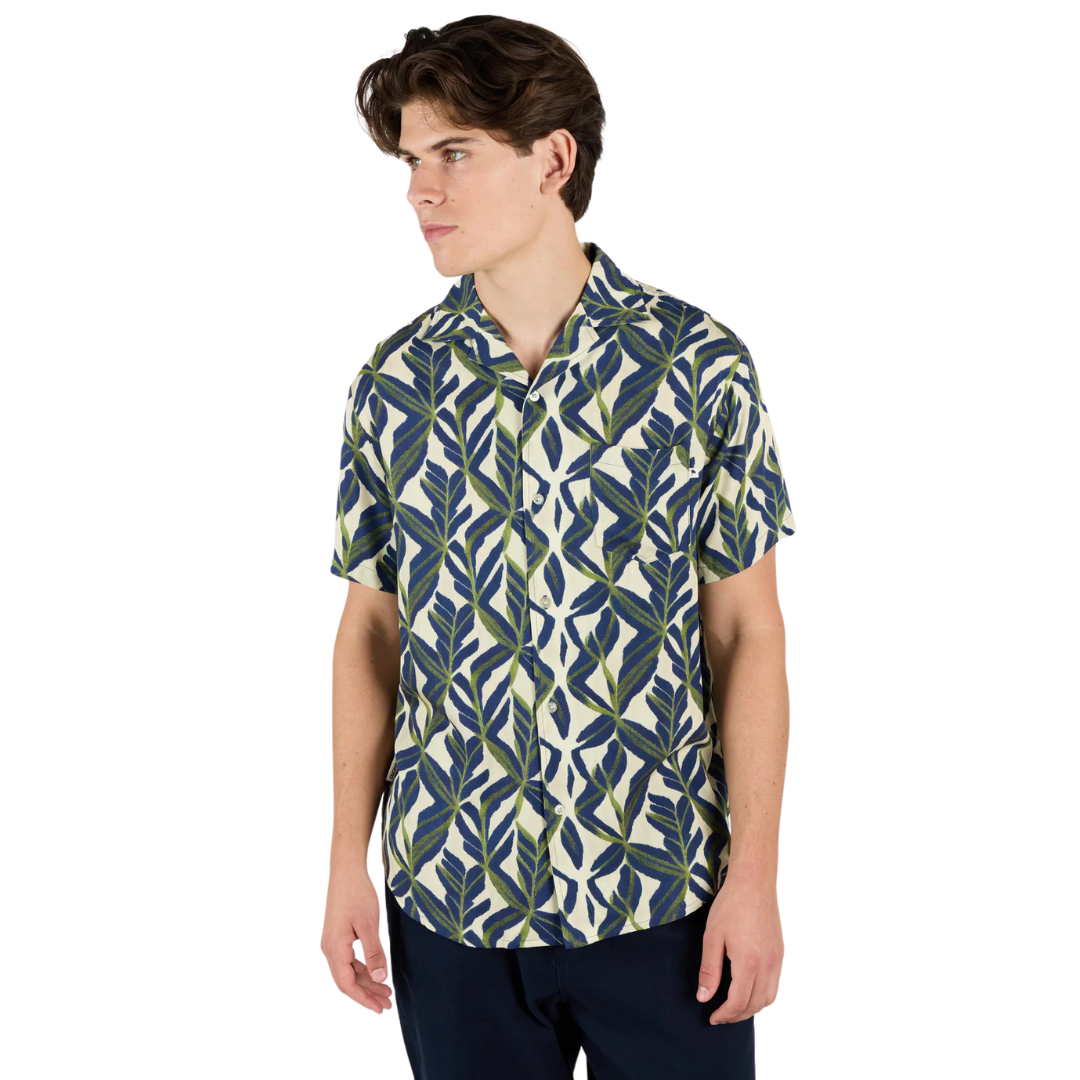 Wemoto - Viscose Resort Collar Shirt Navy Blue-Green