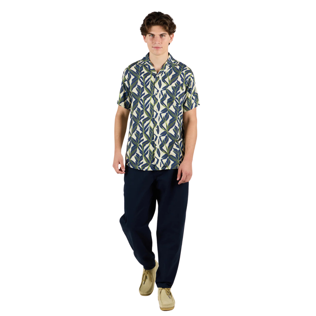 Wemoto - Viscose Resort Collar Shirt Navy Blue-Green